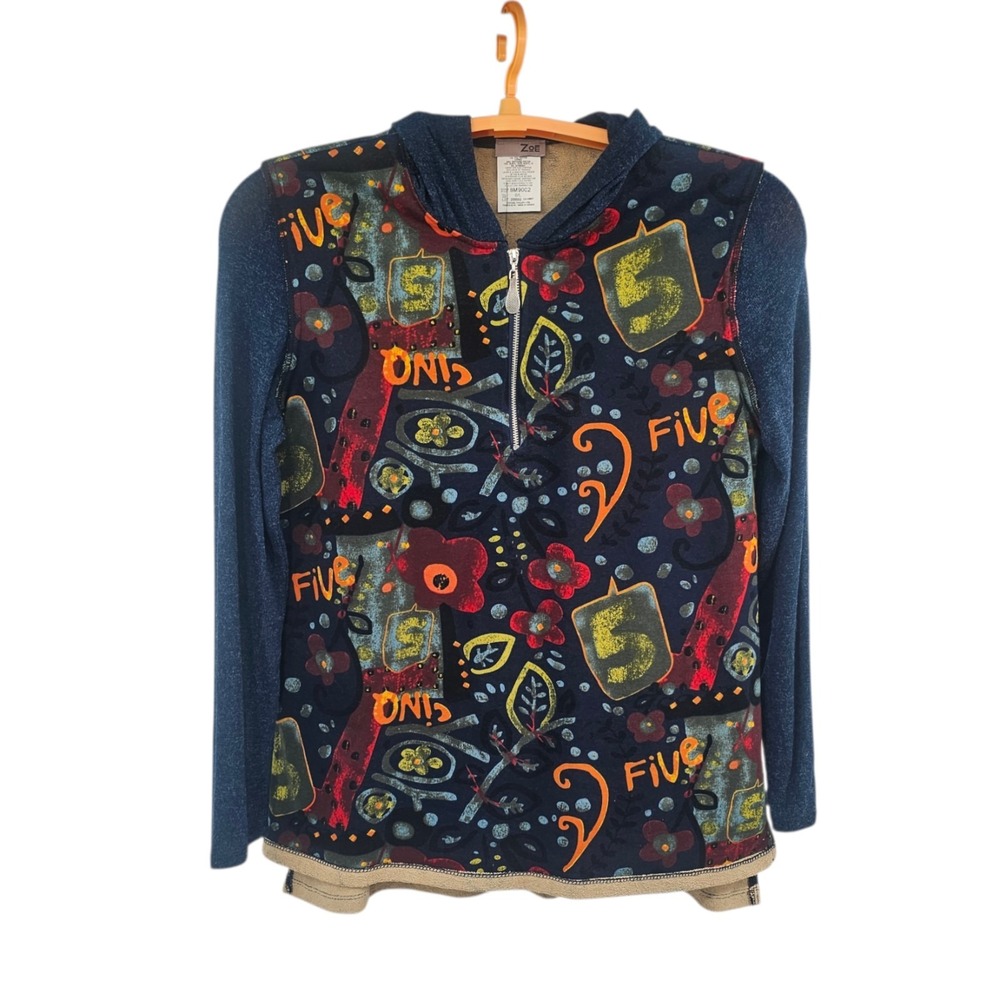 NWT Zoe by Michael Phillips Art To Wear Graphic Quarter Zip Pullover Size Large